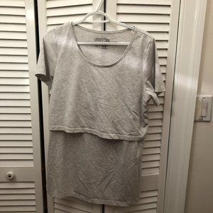 Latched mama round neck nursing white gray Tee, XL